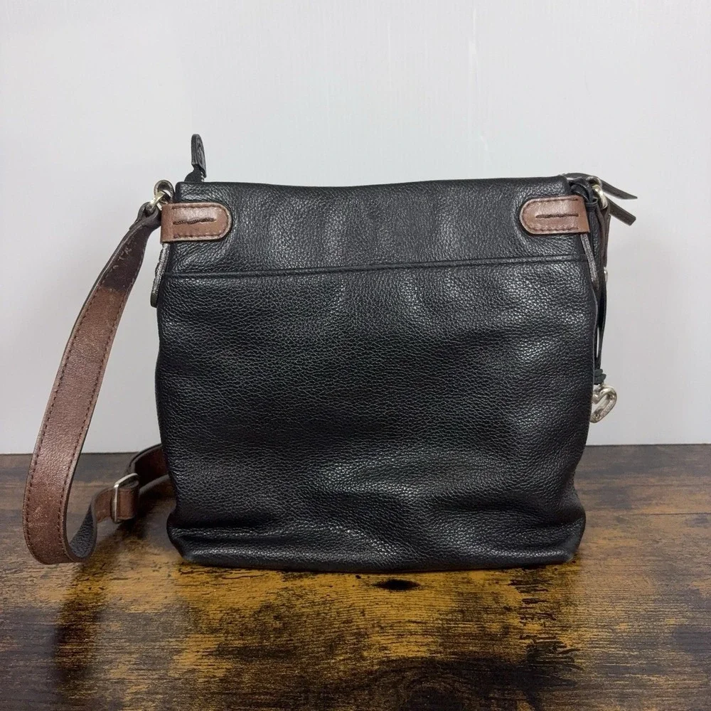Brighton Selena Organizer Crossbody Bag Black Brown Leather Adjustable Zip Top